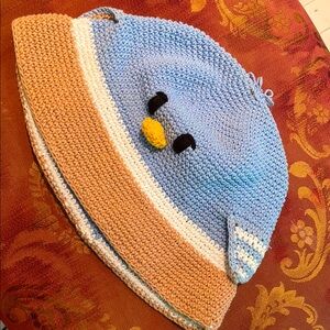 Blue and Tan Kids Crochet Hat